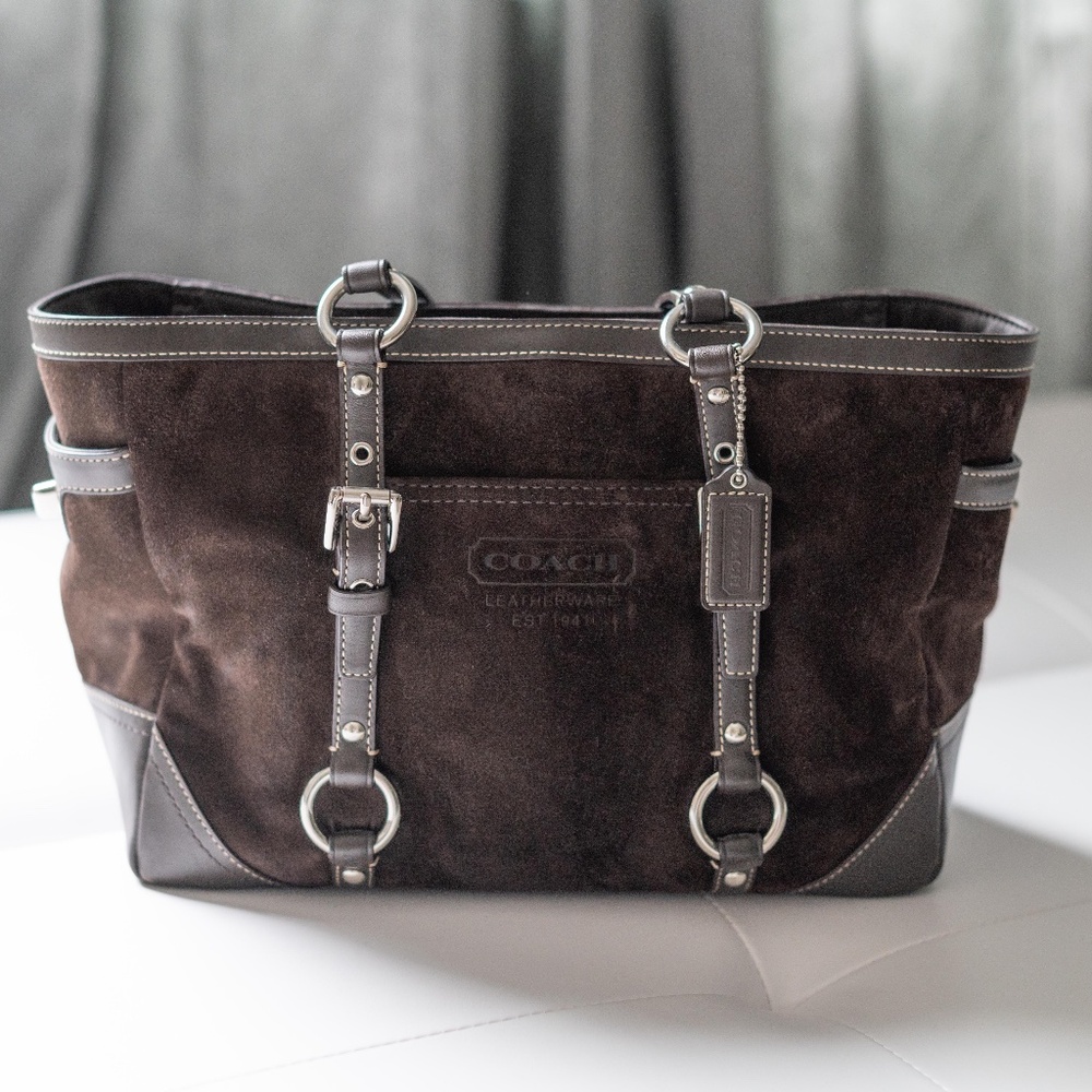 Coach Suede Leather Trim Tote Bag